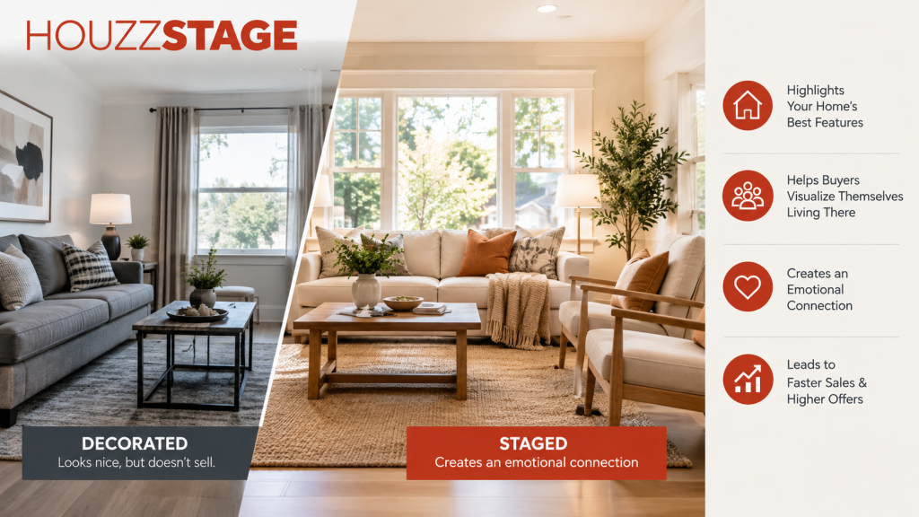 Decorated vs Staged Living Room